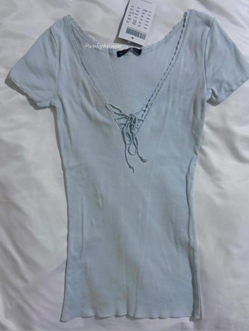 Brandy Melville light pale pearl blue, long Tania top